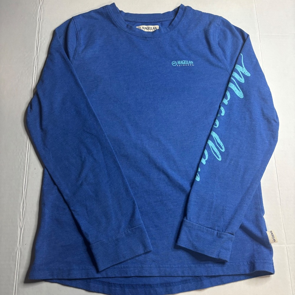 Magellan Outdoors Blue Long Sleeve Graphic Tee Boyfriend Fit Large Womens
